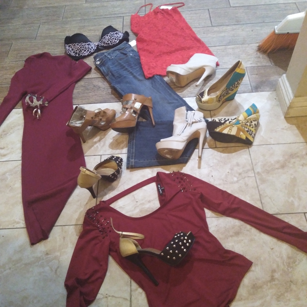 Jeans heels lingerie